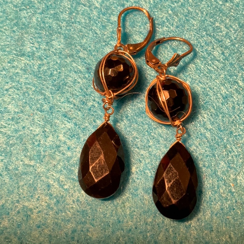 925 sterling and black onyx dangle earrings wrapped in 925 - Picture 6 of 7
